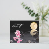 ピンクの美しい人魚と満月の感謝 ポストカード (スタンド正面)