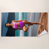 ピンクの美しい女の子のモデルビーチタオル ビーチタオル (正面)