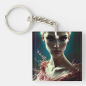 ピンクの美しい女性AI生成アートキーチェーン キーホルダー (正面)
