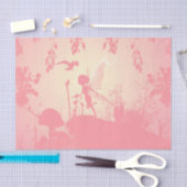 ピンクの美しい妖精のシルエットと鳥 薄葉紙 (クラフト)