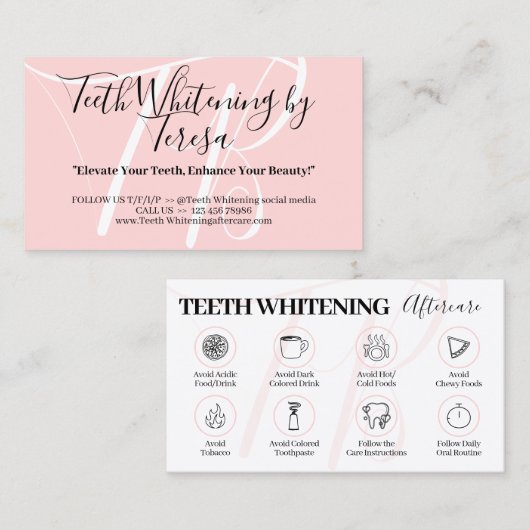 ピンクの美しい歯のホワイトニングのアフターケアのヒント 名刺 (正面/裏面)