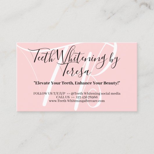ピンクの美しい歯のホワイトニングのアフターケアのヒント 名刺 (正面)