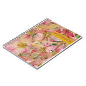 ピンクの美しい花と金ゴールド詳細 ノートブック (左側)