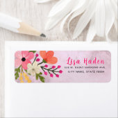ピンクの美しい花の差出人住所 ラベル (インサイチュ)