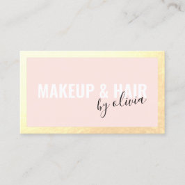 ピンクの美容師とメイクアップアーティスト金ゴールドフレームBu 名刺