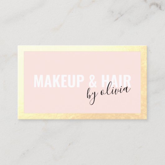 ピンクの美容師とメイクアップアーティスト金ゴールドフレームBu 名刺 (正面)