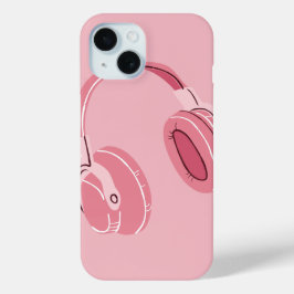 ピンクの美意識ヘッドフォン携帯ケース - 音楽好き  iPhone 15ケース