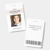 ピンクの美的テンプレート従業員の写真名ID バッジ (正面＆裏面)