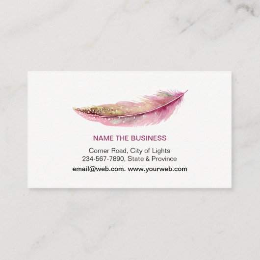 ピンクの羽の水彩画のBohoのガーリーな上品 名刺 (裏面)