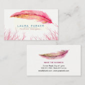 ピンクの羽の水彩画のBohoのガーリーな上品 名刺 (正面/裏面)