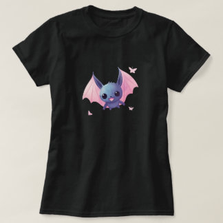 ピンクの羽を持つキュートなパステルコウモリのハロウィンデザイン Tシャツ