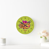 ピンクの羽を持つハッピーミツバチ ラウンド壁時計 (ホーム)