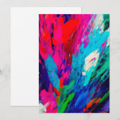 ピンクの羽根のフィンガーペイントカード招待状 招待状 (正面/裏面)