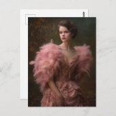 ピンクの羽毛のドレスを着た美しい女性 ポストカード (正面/裏面)