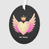 ピンクの翼とクール王冠AのTouchを持つ天使のハート オーナメント (正面)
