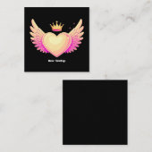 ピンクの翼とクール王冠AのTouchを持つ天使のハート スクエア名刺 (正面/裏面)