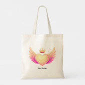 ピンクの翼とクール王冠AのTouchを持つ天使のハート トートバッグ (裏面)