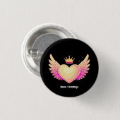 ピンクの翼とクール王冠AのTouchを持つ天使のハート 缶バッジ (正面&裏面)