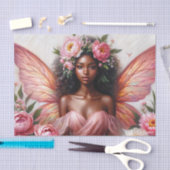 ピンクの翼と牡丹を持つ茶色の妖精 薄葉紙 (クラフト)