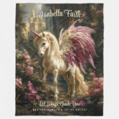 ピンクの翼のユニコーンの森 フリースブランケット (正面)