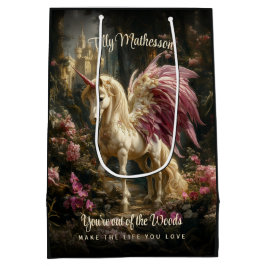 ピンクの翼の森のユニコーンの森 ミディアムペーパーバッグ