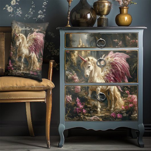 ピンクの翼を持つ森のユニコーンの妖精馬 ランバークッション