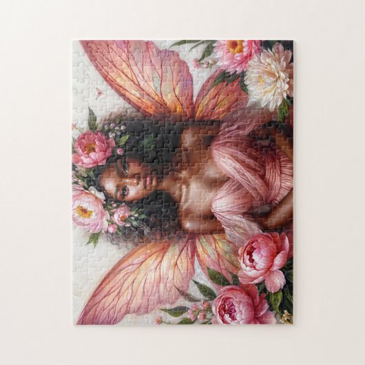 ピンクの翼アートを持つ暗い肌の妖精 ジグソーパズル (縦)