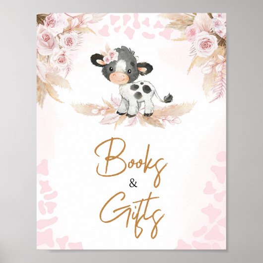 ピンクの聖い牛の赤ちゃんシャワーの本と贈り物 ポスター (正面)