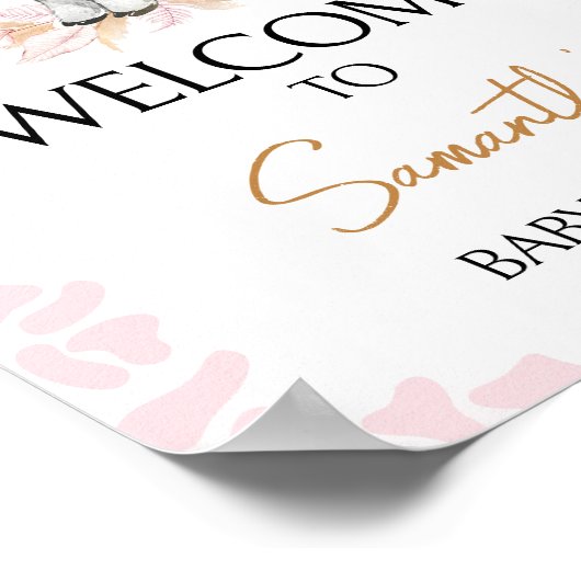 ピンクの聖い牛の赤ちゃんシャワーへようこそ ポスター (角)