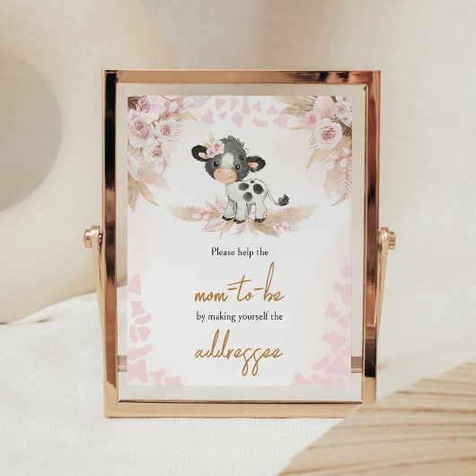 ピンクの聖い牛の赤ちゃんシャワー封筒ステーション ポスター