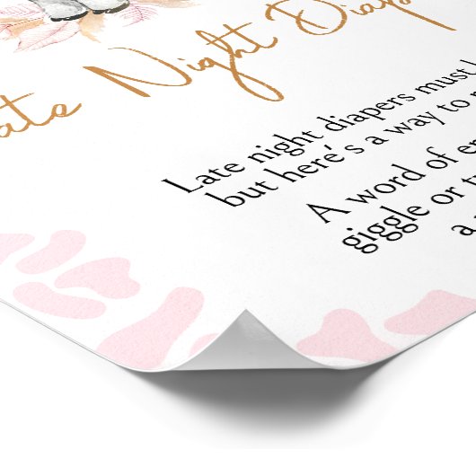 ピンクの聖い牛の赤ちゃんシャワー深夜おむつ ポスター (角)