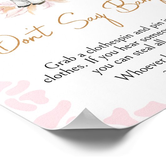 ピンクの聖い牛の赤ちゃんシャワー言わないベビー ポスター (角)