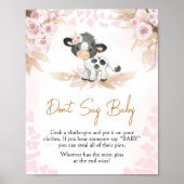 ピンクの聖い牛の赤ちゃんシャワー言わないベビー ポスター (正面)