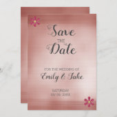 ピンクの背景とグリッターの花 セーブザデート (正面/裏面)