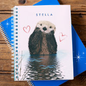 ピンクの背景とハートの池のカワイイオッターノート ノートブック