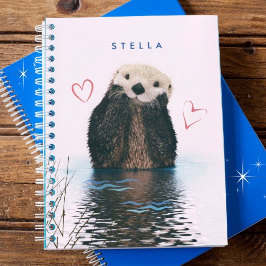 ピンクの背景とハートの池のカワイイオッターノート ノートブック