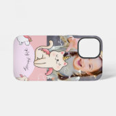 ピンクの背景と可愛い女の子 iPhoneケース (裏面横)