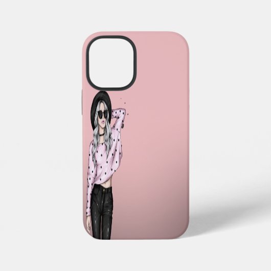ピンクの背景と可愛い女の子 iPhoneケース (裏面)