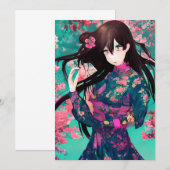 ピンクの背景と夕焼けの少女 招待状 (正面/裏面)