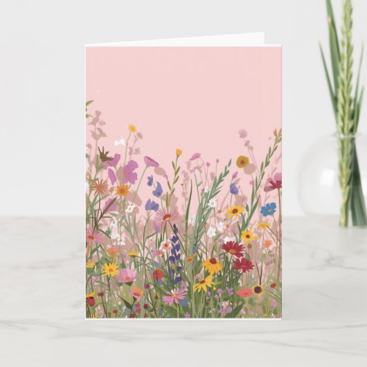 ピンクの背景と野の花の空白カード カード (正面)