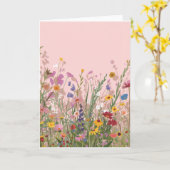 ピンクの背景と野の花の空白カード カード (黄色い花)