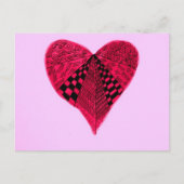 ピンクの背景にインク赤のバレンタインハート シーズンポストカード (正面)