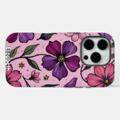 ピンクの背景にインパストの花 Case-Mate iPhoneケース (裏面 (横))