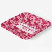 ピンクの背景にカエルの葉の紙皿 ペーパープレート (傾斜あり)