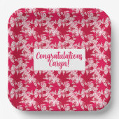 ピンクの背景にカエルの葉の紙皿 ペーパープレート (正面)