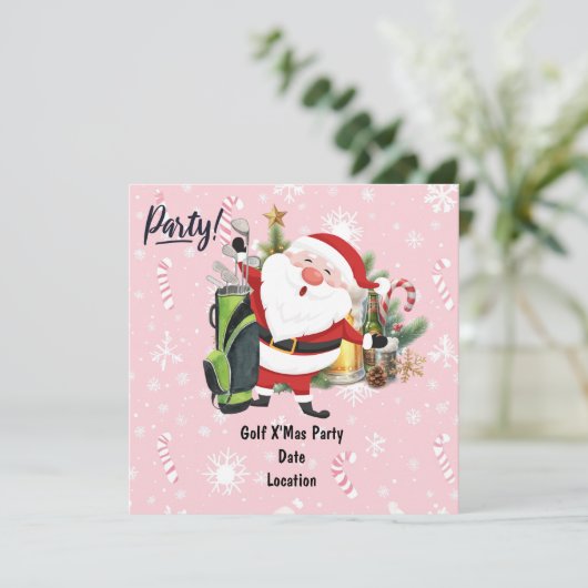 ピンクの背景にゴルフサンタクロースのゴルファー セーブザデート (スタンド正面)