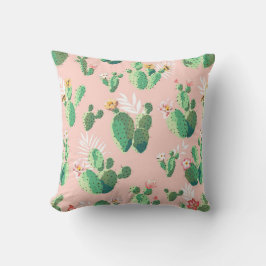 ピンクの背景にサボテンの花を咲かせる クッション
