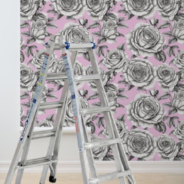 ピンクの背景にスティックバラを剥がす幾何学的 壁紙 (Peel Stick Roses on Pink Background Geometric Wallpaper)