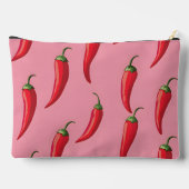 ピンクの背景にスパイシーな赤い唐辛子パターン アクセサリーポーチ (裏面)