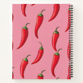 ピンクの背景にスパイシーな赤い唐辛子パターン ノートブック (裏面)